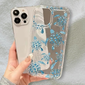 Tortue de mer bleu pastel, tortues de l'océan, coque pour iPhone 16+ 15 14 13 12 11 Pro Max cadeau pour femme, étui en silicone liquide 7 8 XR XS SE