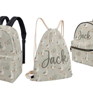 Sac à dos gris vert oie oies pour tout-petit enfant maternelle sac à langer préscolaire nom personnalisé toile cordon de serrage
