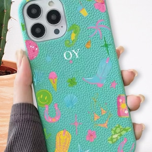 Botas de vaquero de neón de menta de lujo Iniciales Caja personalizada iPhone 15 14 13 12 11 Pro Mini Max Plus Nombre de regalo Caso Carta personalizada Cubierta de cuero