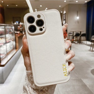 Custodia personalizzata in oro bianco di lusso per iPhone 15 14 13 12 11 Pro Max Custodia con nome regalo per donna Custodia in pelle minimalista personalizzata 7 8 plus XR XS SE