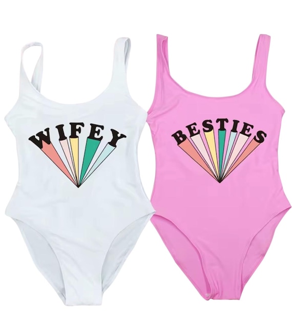 Pink White, Wifey Besties, Matching Swimsuits, Hen Party