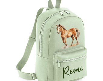 Horse Horses Brown Farm Mini Personalised Backpack Custom Name Rucksack, Backpack For Nursery Preschool, Bag For School, Toddler Children&#39;s