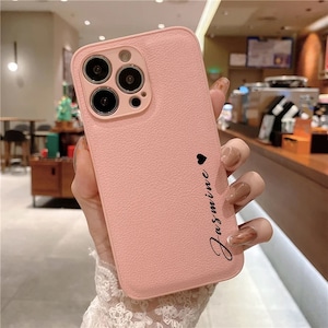 Funda personalizada rosa bebé de lujo para iPhone 15 14 13 12 11 Pro Max Mujeres Nombre de regalo Caso iniciales Carta Cubierta de cuero 7 8 más XR XS SE