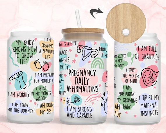 Schwangerschaft tgliche Affirmation Untersttzung Baby [Bambus  Umweltfreundliche wiederverwendbare Eiskaffee Teetasse Glasdose 16 Unzen  Stroh] Personalisierter benutzerdefinierter Name - Etsy.de