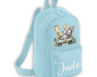 Jungle Jeep Car Animal Lion Tree [ Mini pastel backpack back pack bag toddler nursery preschool school changing ] Personalised custom name