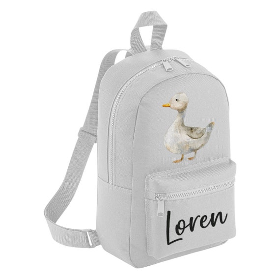 White Duckling Duck Farm Mini Personalised Backpack Custom Name Rucksack,  Backpack For Nursery Preschool, Bag For School, Toddler Children's
