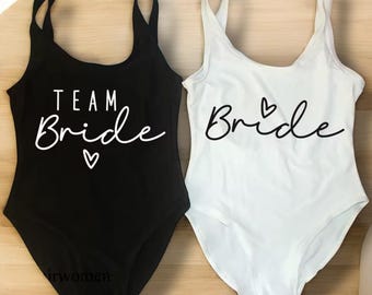 White Black Team Bride, Matching Swimsuits, Hen Party Swimwear, Scoop Back Monokini One Piece Swimsuit, Ladies S M L XL 2XL 3XL Custom Squad