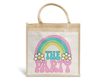 Groovy Daisy Flower de partij pastel regenboog [vrijgezellenfeest vrijgezellencadeau jute eco canvas linnen boekentas tote] Gepersonaliseerde aangepaste naam