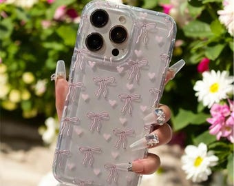 Dainty Pink Coquette Bow Ribbon Clear iPhone Case For iPhone 16 15 14 13 12 11 Pro Max Case Gift For Womens Silicone Cover 7 8 plus XR XS SE