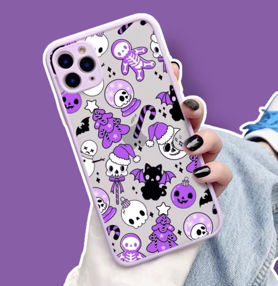ライラックパープルの不気味な落書き、ハロウィンテーマ、iPhone 16