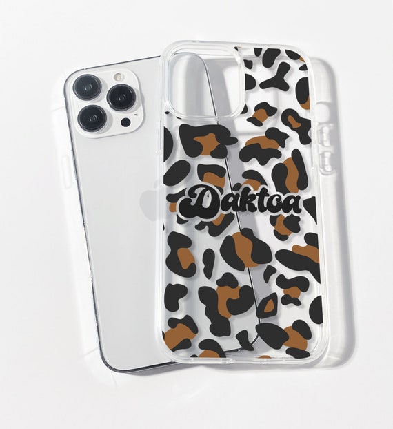 Tan Brown Leopard Cheetah Animal Print Personalised Name Clear