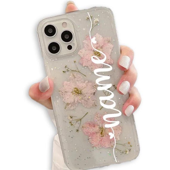 Flower Personalised Initials Iphone Plus Case Pressed Flower Pink
