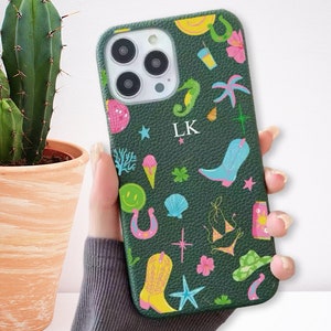 Botas de vaquero de neón verde de lujo Iniciales Caja personalizada iPhone 15 14 13 12 11 Pro Mini Max Plus Nombre de regalo Caso Carta personalizada Cubierta de cuero