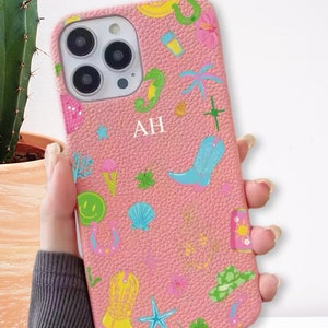 Botas de vaquero de neón rosa de lujo Iniciales Caja personalizada iPhone 15 14 13 12 11 Pro Mini Max Plus Nombre de regalo Caso Carta personalizada Cubierta de cuero