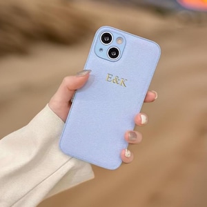 Funda personalizada de oro azul de lujo para iPhone 15 14 13 12 11 Pro Max Mujeres Nombre de regalo Caso iniciales Carta Cubierta de cuero 7 8 más XR XS SE