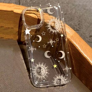 Custodia trasparente per iPhone con estetica celeste Sun & Moon, per iPhone 16 15 14 13 12 11 Pro Max, regalo per donna, custodia in silicone per iPhone 7 8 plus XR XS SE