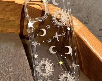 Sun & Moon Celestial Aesthetic Clear iPhone Case, For iPhone 16 15 14 13 12 11 Pro Max Case Gift For Womens Silicone Cover 7 8 plus XR XS SE