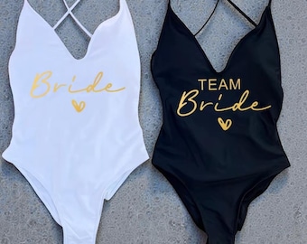 Zwart wit zwemkleding team bruidsteam bijpassende badpakken, vrijgezellenfeest badmode monokini badpak met kruis op de rug, dames SML XL