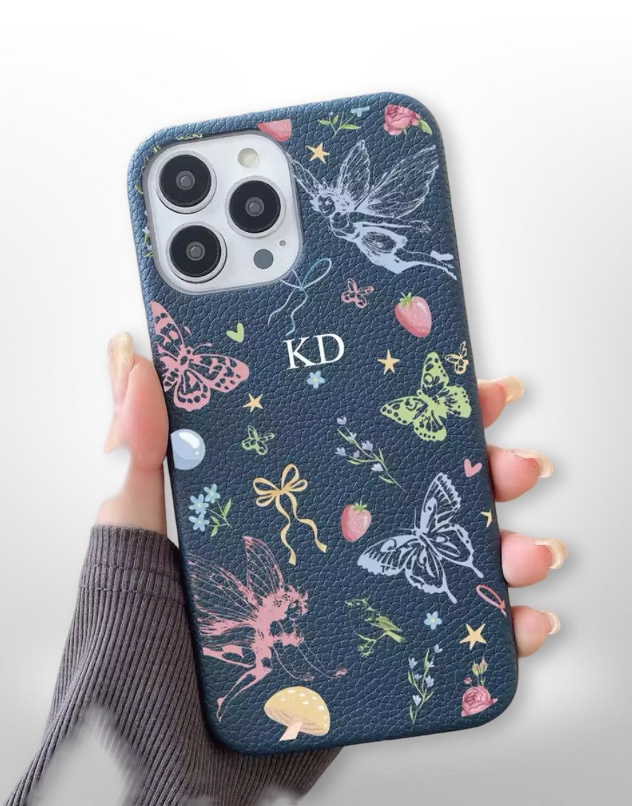 Luxury Navy Neon Butterfly Initials Personalised Case iPhone 15 14
