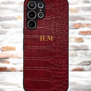 Red Gold Croc Samsung Case, Crocodile Leather, Personalised Name, Luxury Initials Case, Samsung Galaxy S22 S21 Ultra Plus A55 A52 S24 S23