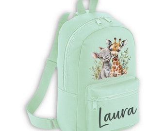 Jungle Giraffe Animal Elephant [ Mini pastel backpack back pack bag toddler nursery preschool school changing ] Personalised custom name