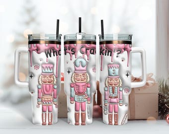 Roze notenkraker gezwollen thermische drinkbeker van 40 oz, gepersonaliseerde ijskoffie, roestvrijstalen beker, geïsoleerde beker drinken voor koffieliefhebber