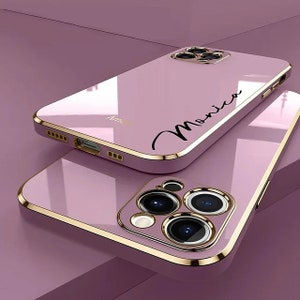 Coque personnalisée de luxe en chrome rose et or rose pour iPhone 15 14 13 12 11 Pro Max Plus pour femme, cadeau avec nom, texte personnalisé, coque souple en silicone