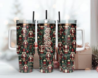 Emerald Nutcracker Thermal Drinking 40oz Tumbler, Personalized Iced Coffee, Stainless Steel Cup, Insulated Cup Drinking For Coffee Lover Tea
