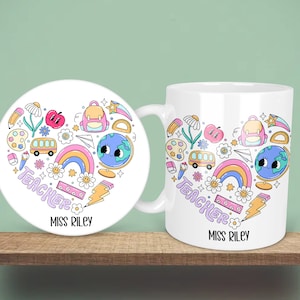 Gracias kawaii dibujos animados profesor pastel groovy Mug &r posavasos regalo set café taza de té lavavajillas microondas seguro Nombre personalizado personalizado