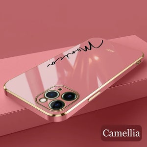 Coque personnalisée de luxe en or rose et chrome corail 15 14 13 12 11 Pro Max Plus pour femme, coque personnalisée avec nom, texte, coque souple en silicone