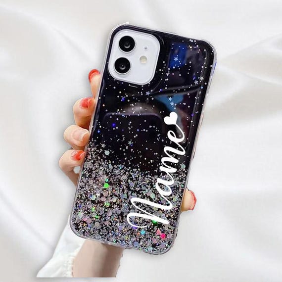 Black Chunky Gel Holographic Glitter Personalised Case for iPhone