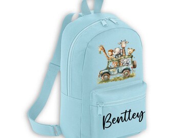 Jungle Jeep Car Animal Elephant [ Mini pastel backpack back pack bag toddler nursery preschool school changing ] Personalised custom name