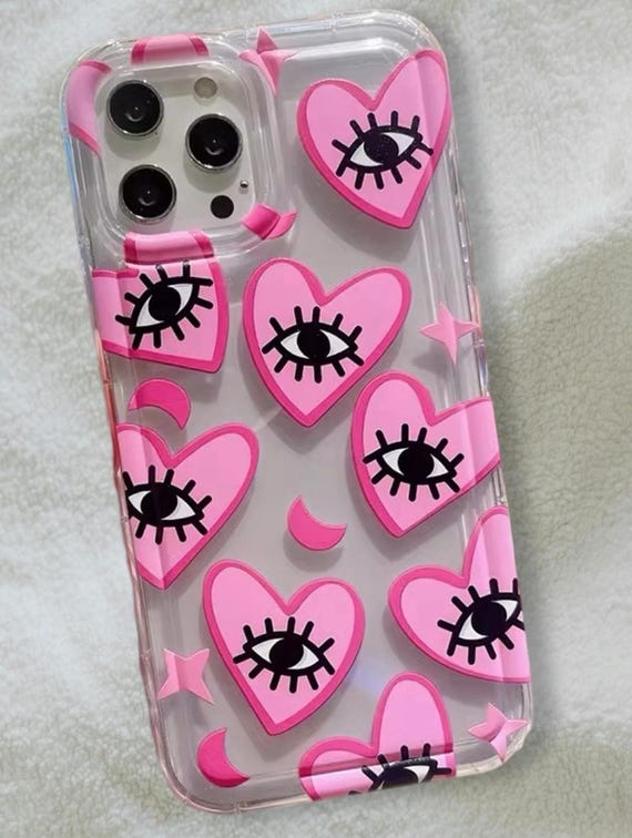 Pink Red Heart Abstract Eye Eyes Clear Case for iPhone 15 14