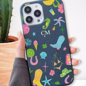 Botas de vaquero de neón azul marino de lujo Iniciales Caja personalizada iPhone 15 14 13 12 11 Pro Mini Max Plus Nombre de regalo Caso Carta personalizada Cubierta de cuero