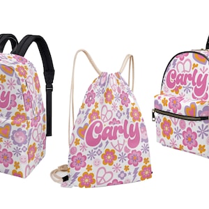 Sac à dos lilas Y2K Love Pattern pour enfant en bas âge, maternelle, école maternelle, sac à langer, nom personnalisé, toile, cordon de serrage