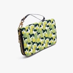 Verde border collie perro pastor mascota para su cumpleaños día de las madres regalo PU cuero falso cremallera bolso cartera embrague largo Nombre personalizado