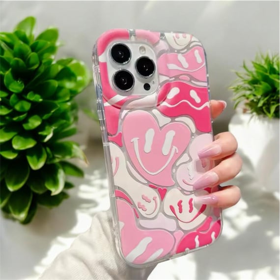 Pink White Slime Smile Heart Clear iPhone Case for iPhone 16 15 14
