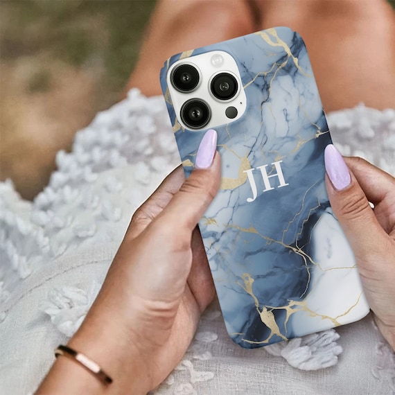 Denim Navy Blue Gold Marble Precious Stone Initial Bumper Case