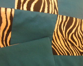 Zebra and Dark Blue Turqouise Baby Crib Blanket or Toddler Quilt 35x45