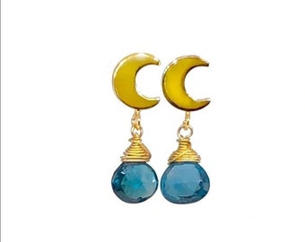 London Blue Topaz Crescent Moon Earrings