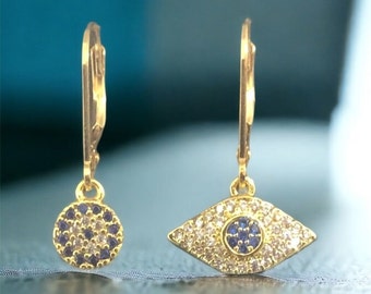 Evil Eye Celestial Asymmetric Earrings