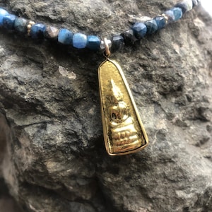 Antique Buddha on Kyanite Cubes Necklace