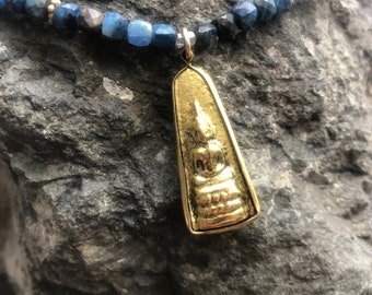 Antique Buddha on Kyanite Cubes Necklace