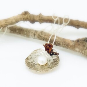 Organic Sterling Disc Pearl Leather Oyster Pearl Necklace by donnaodesigns