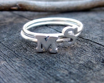 Sterling Silber initial Stacking Ring für Emma