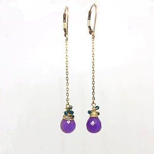 Long Dangle Purple Teardrop Long Chain Earrings