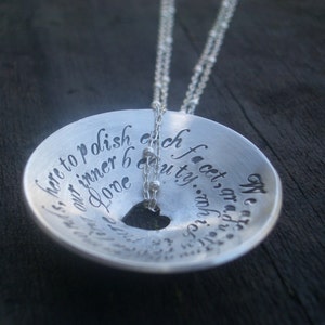 SOLD OUT. Get an email alert when it&#39;s available again. Hand Stamped Domed Pendant with Quote by donnadodesigns