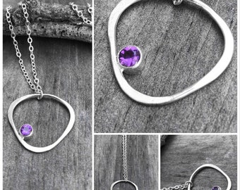 Amethyst Triangle Hoop Pendant/Boho Eternal Minimalist Necklace/Modern Open Triangle Necklace/Layering Necklace