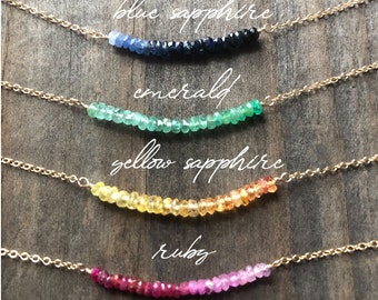 Ombre Sapphire Bar Necklace | Gemstone Bar Necklace | September Birthstone Necklace | Sapphire Beaded Necklace