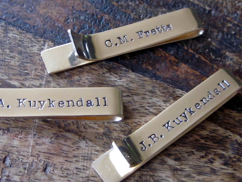 Groomsmen Accessory/Wedding Party Gift/Personalized Golden Tie Bars image 1